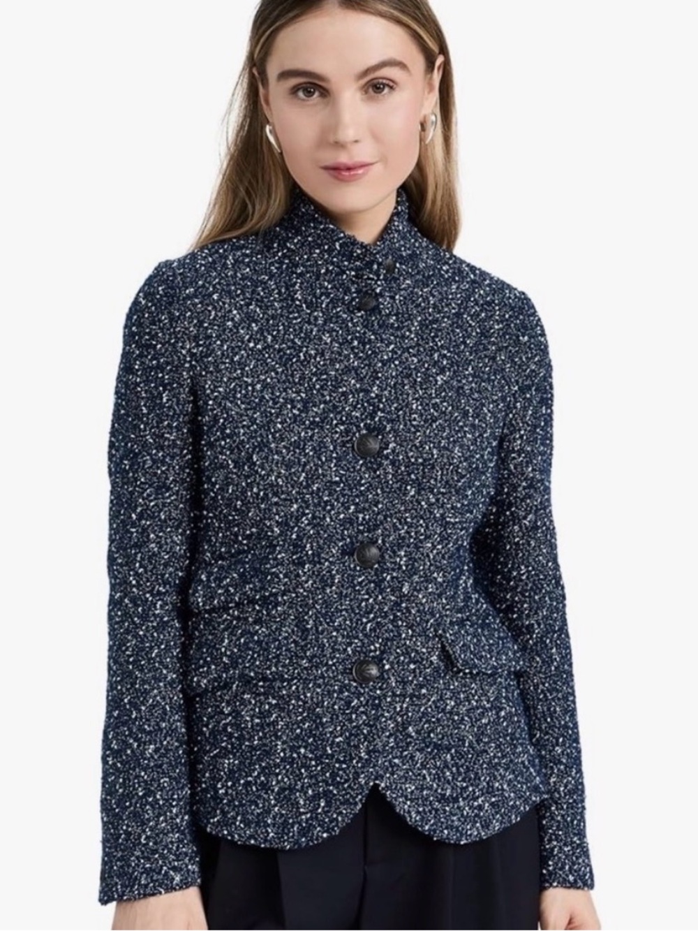 rag & bone Navy Speckled Tweed Button Jacket